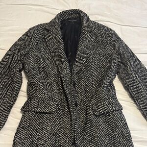 Women's Black and White Herringbone Coat